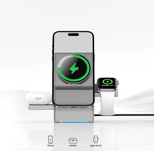 Chargeur sans fil magnétique Magsafe à Autorotation tactile Qi2 3 en 1, 15W, pour Android iPhone iWatch Airpods, Station de charge rapide