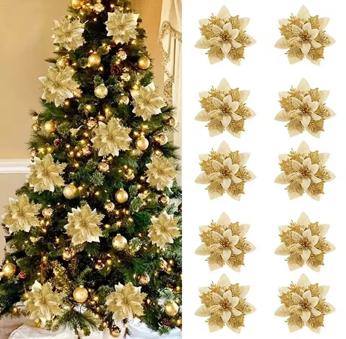 Ornements de fleurs pour sapin de noël, 10 pièces de 14,5cm