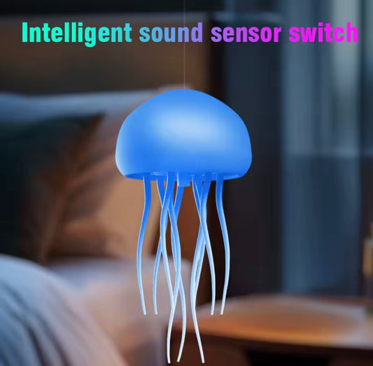 Méduse dessin animé LED Nihgt lumière commande vocale dégradé mignon rotatif méduse suspension lampe de chevet RGB lampes de Table décor de chambre