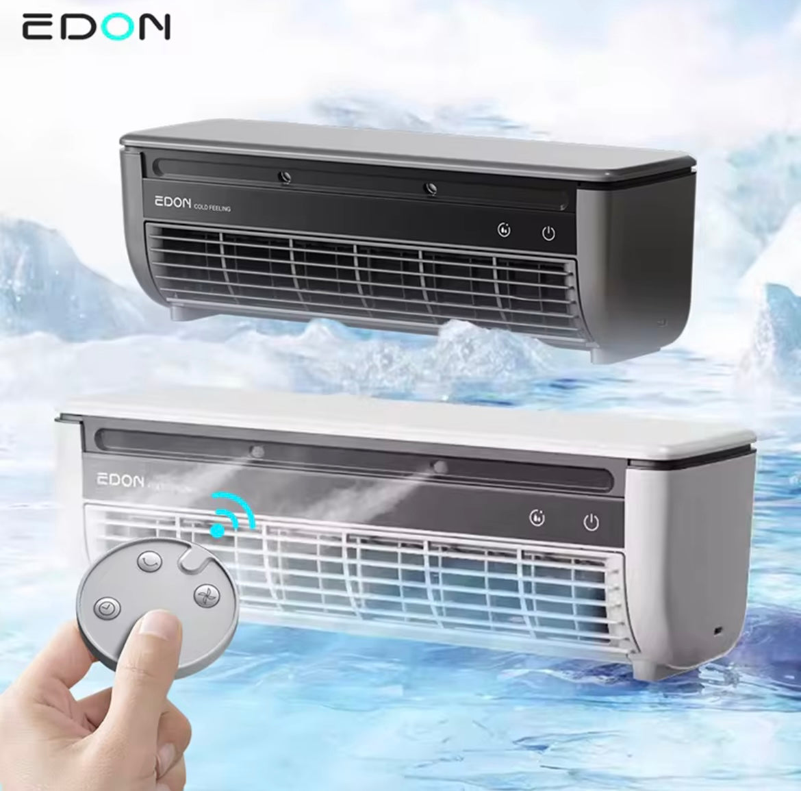 Edon ventilateur de climatisation 6000 mah cuisine sans fil, lavables,glace et brouillard ventilateur de refroidissement semi-conducteur réfrigération mural ventilateur de bureau