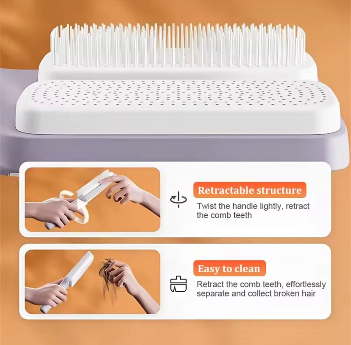 Brosse de Massage autonettoyante, peigne télescopique, nettoyage à une touche, perte de cheveux, Airbag, peigne de Massage du cuir chevelu avec poils rétractables, 1/2 pièces