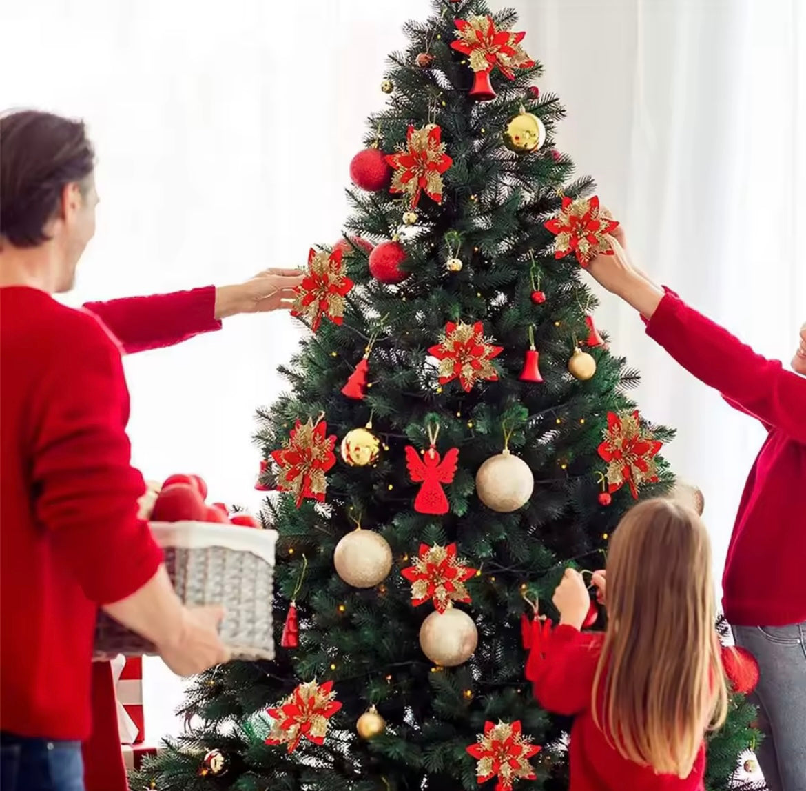 Ornements de fleurs pour sapin de noël, 10 pièces de 14,5cm