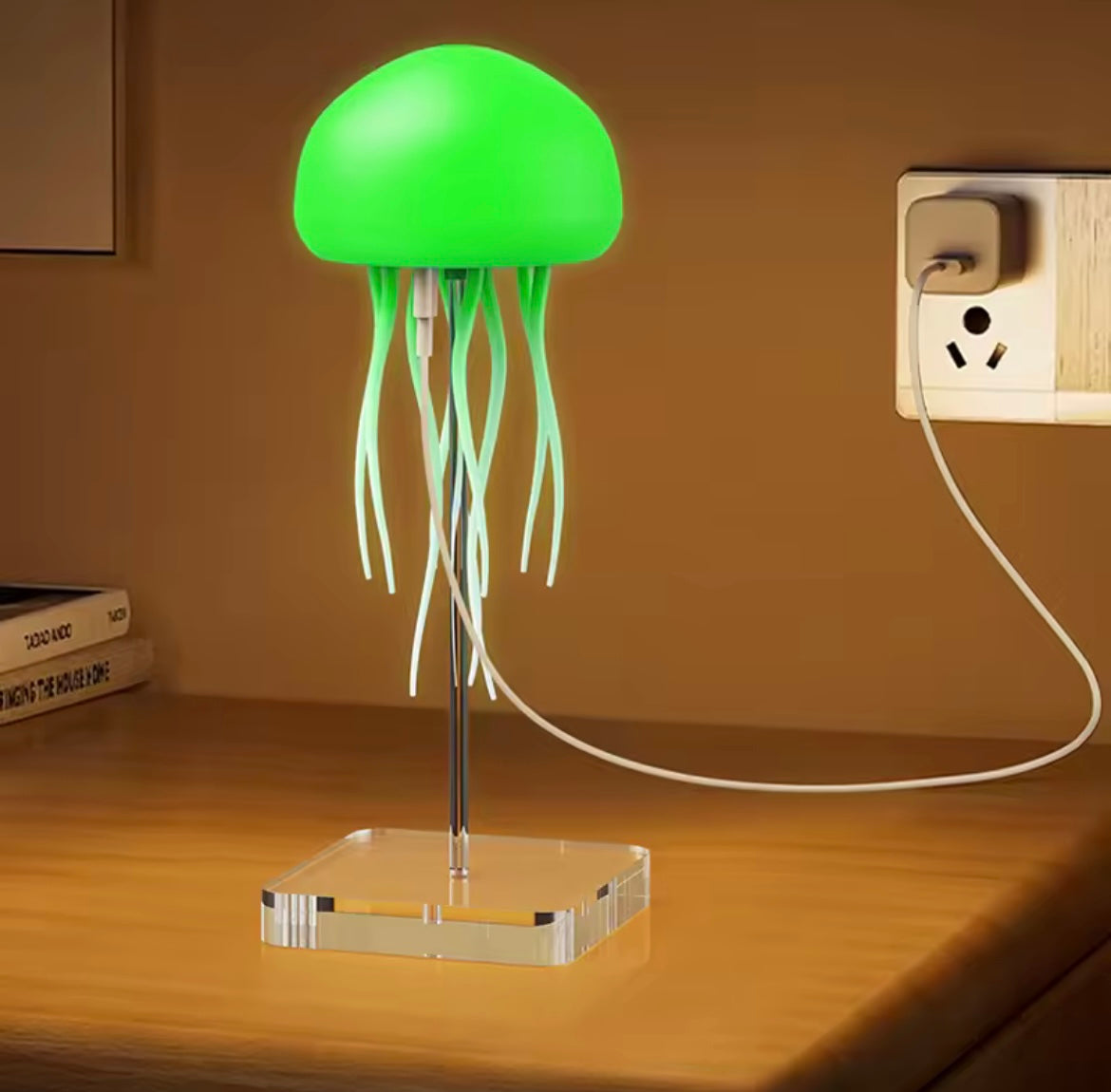 Méduse dessin animé LED Nihgt lumière commande vocale dégradé mignon rotatif méduse suspension lampe de chevet RGB lampes de Table décor de chambre