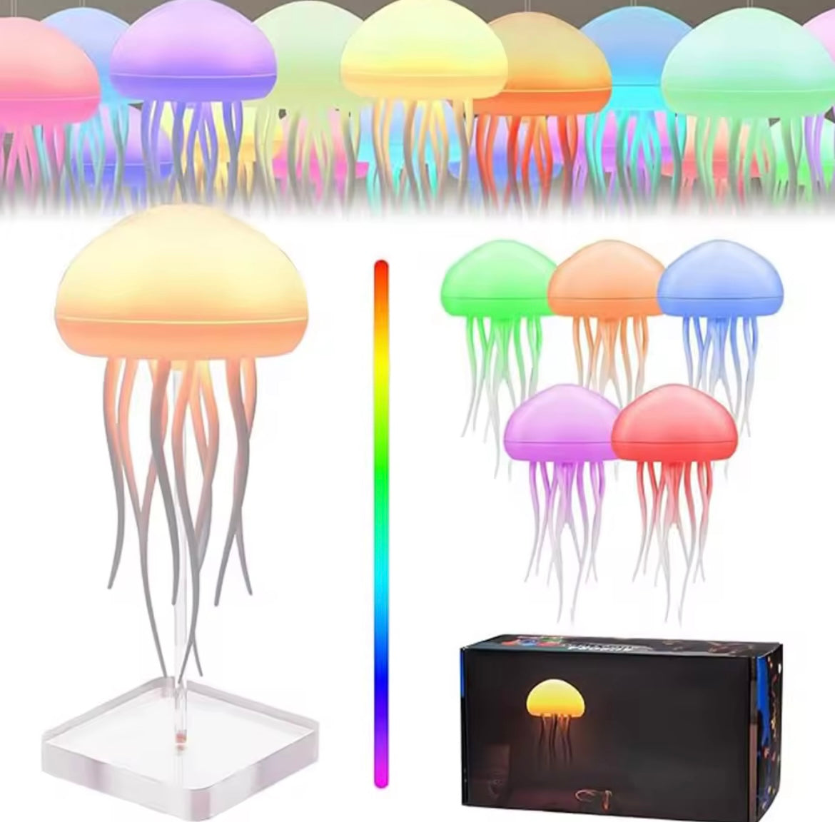 Méduse dessin animé LED Nihgt lumière commande vocale dégradé mignon rotatif méduse suspension lampe de chevet RGB lampes de Table décor de chambre
