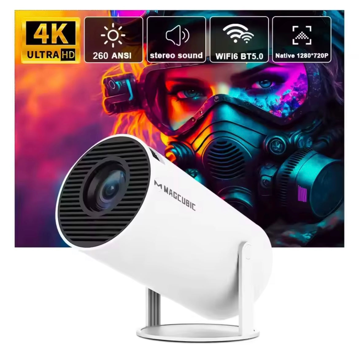 Projecteur magnétique 4K HD Android14 HY300 Pro Wifi6 290ANSI Allwinner H726 BT5.4 1080P 1280*720P cinéma projecteur portable extérieur