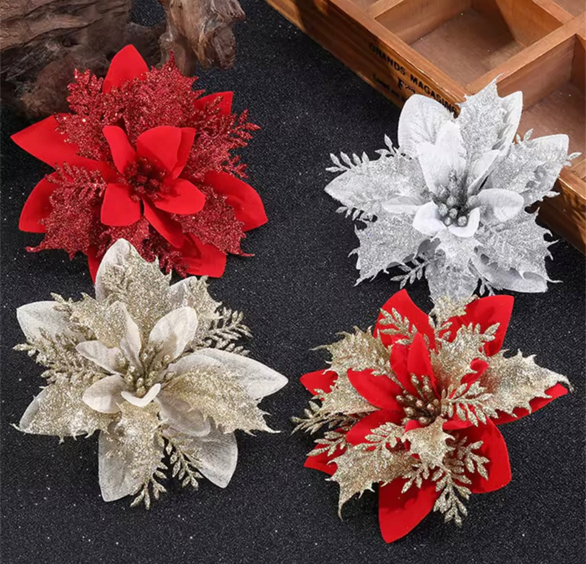 Ornements de fleurs pour sapin de noël, 10 pièces de 14,5cm
