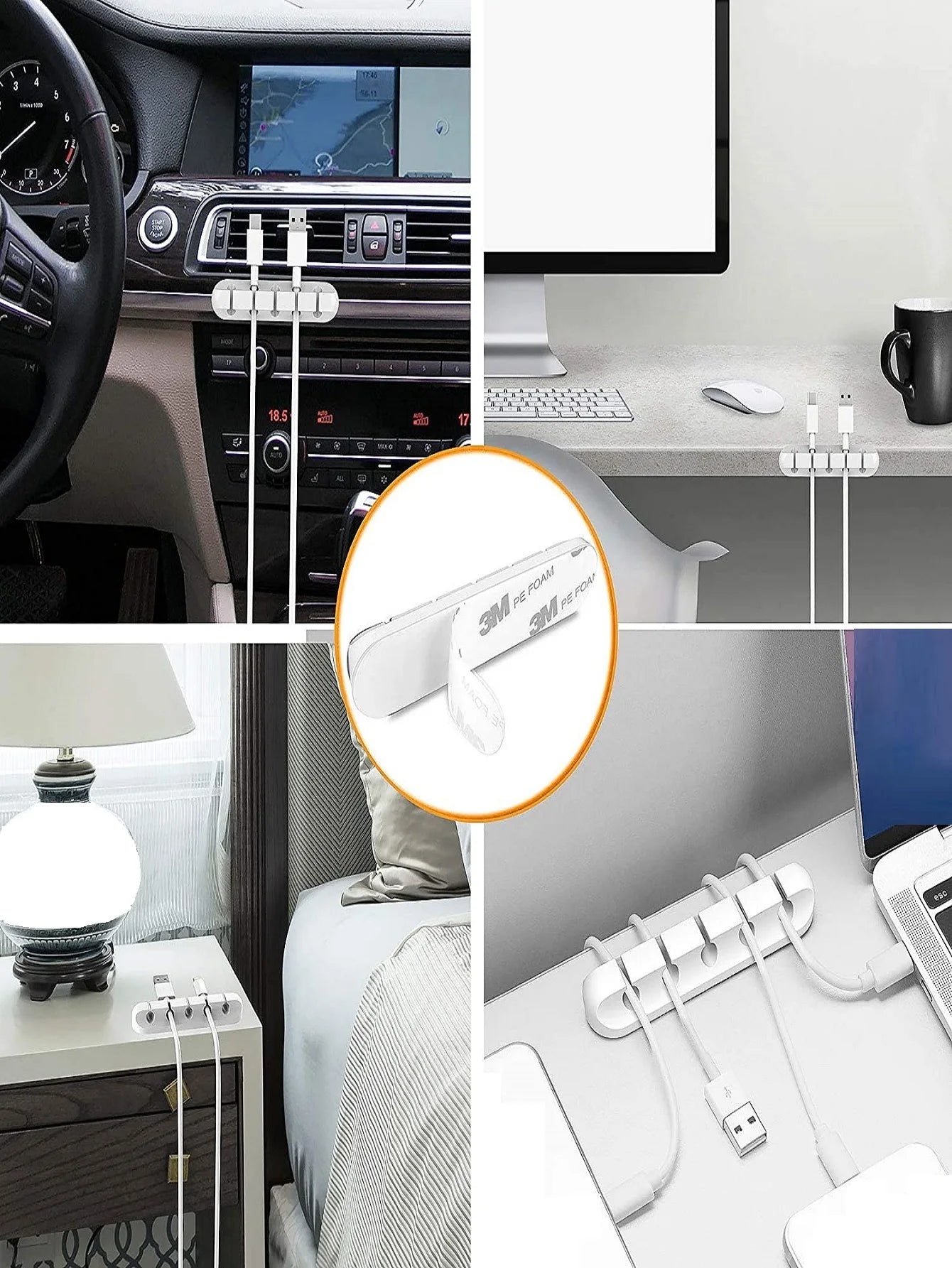 Support Organisateur de Câbles – Rangement Adhésif pour Fils USB & Chargeurs