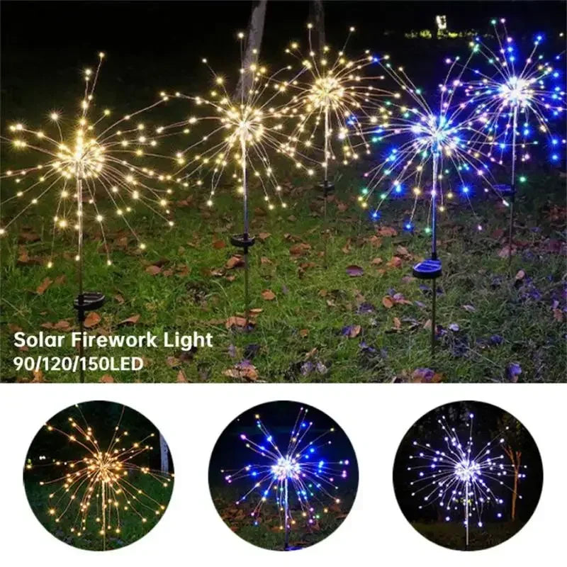 Lumières Solaires de Jardin en Forme de Feu d’Artifice - Éclairage LED Étanche et Magique pour Votre Extérieur