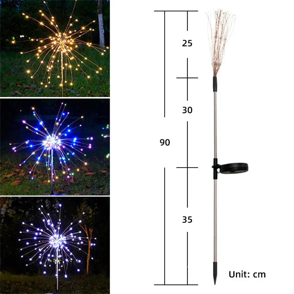 Lumières Solaires de Jardin en Forme de Feu d’Artifice - Éclairage LED Étanche et Magique pour Votre Extérieur