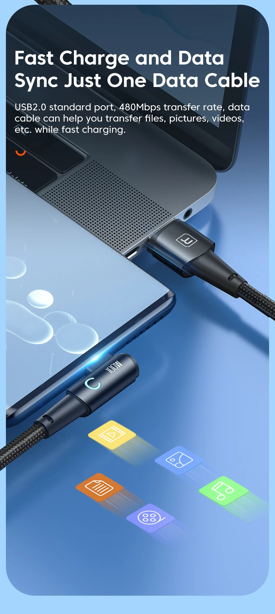 ⚡ Câble de Charge Rapide Toocki 100W/6A – USB-C Haute Performance