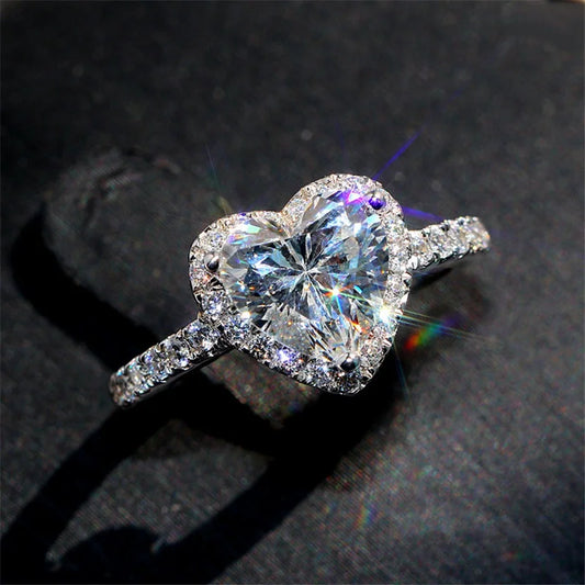 Bague Cœur couleur Argent pour Femme – Bijou de luxe raffiné en métal incrusté de pierres de zircon blanc, idéale pour mariage et fiançailles