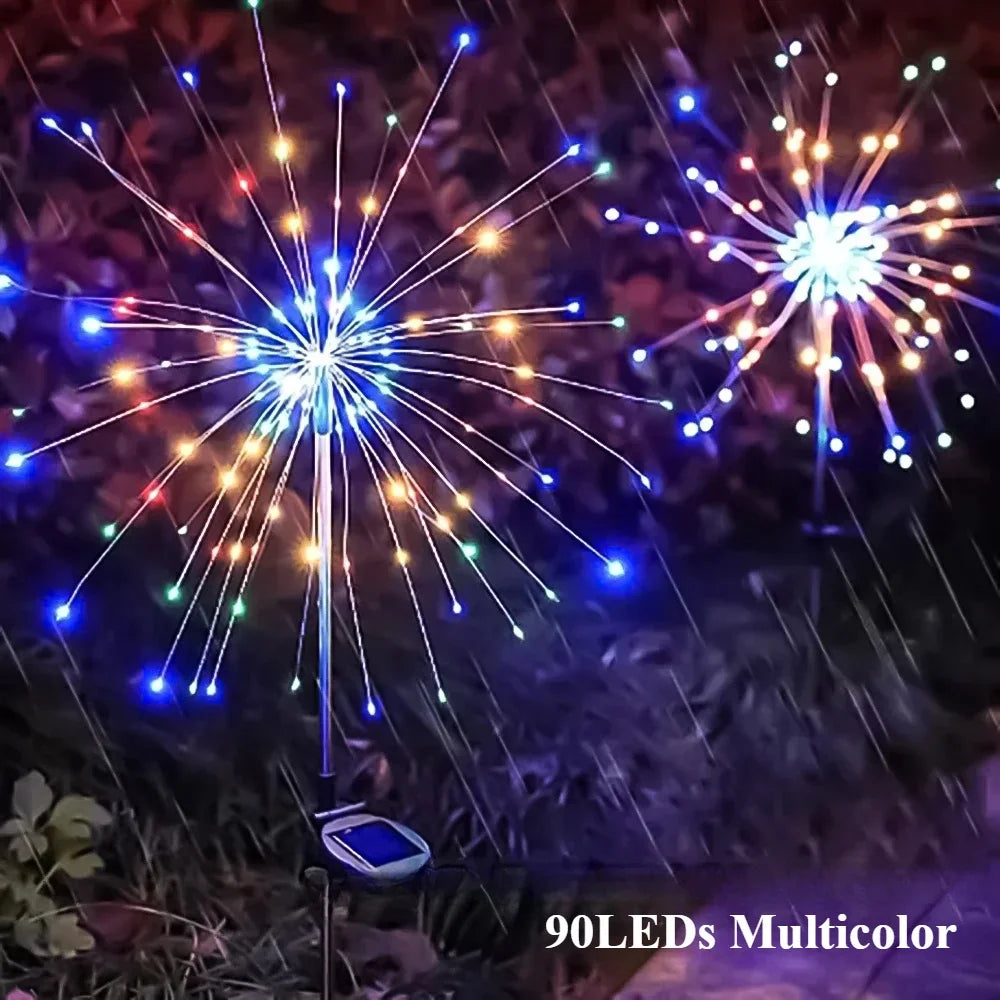 Lumières Solaires de Jardin en Forme de Feu d’Artifice - Éclairage LED Étanche et Magique pour Votre Extérieur