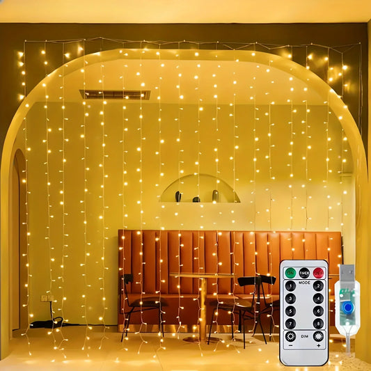 Guirlande lumineuse LED rideau avec télécommande USB – 3/4/6 mètres – Décoration de Noël, maison, chambre et fêtes