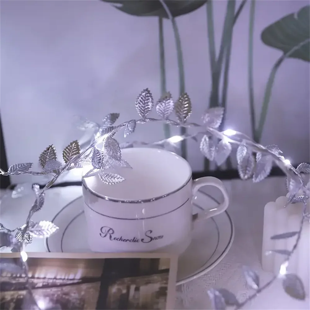 Golden Tiny Leaves Fairy Light Sliver Leaf Battery Powerd Led Copper Wire String Lights For Wedding Home Party DIY Xmas Decor