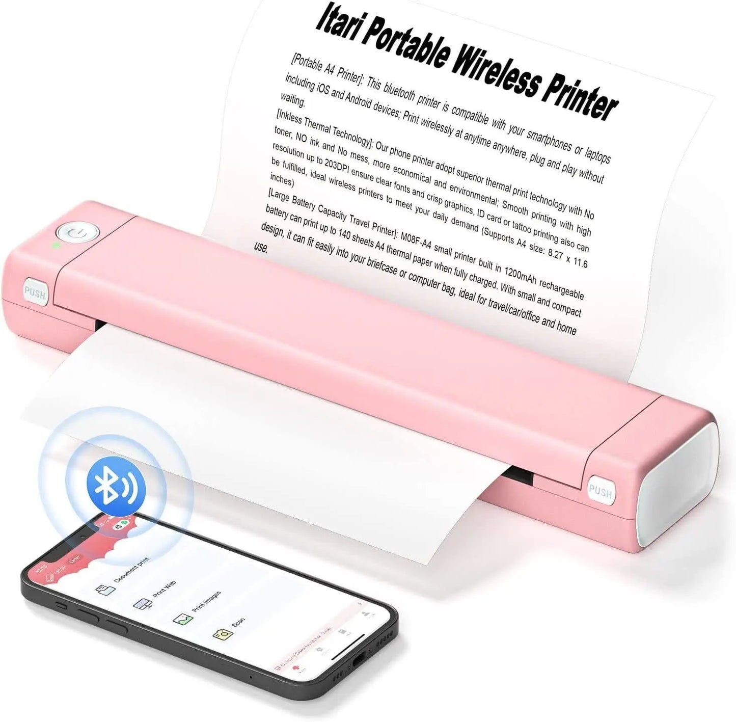 Mini Phomemo M08F Portable Printer Bluetuth Thermal Printer Compatible with Android, iOS & Laptop Portable Wireless A4 Printers