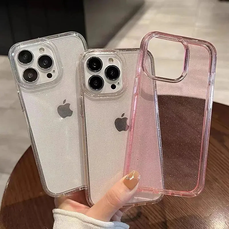 Coque de Téléphone Transparente Luxe à Paillettes pour iPhone 16 15 14 13 12 11 Pro Max Plus Mini – Silicone Souple avec Protection Antichoc