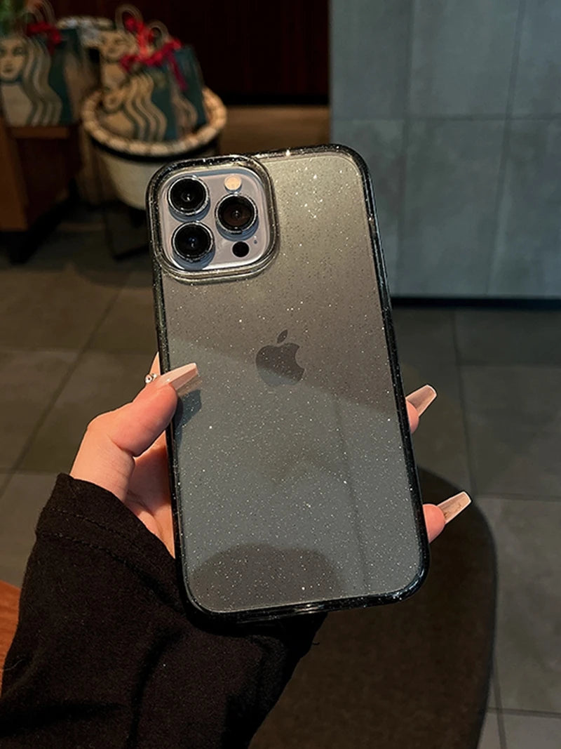 Coque de Téléphone Transparente Luxe à Paillettes pour iPhone 16 15 14 13 12 11 Pro Max Plus Mini – Silicone Souple avec Protection Antichoc