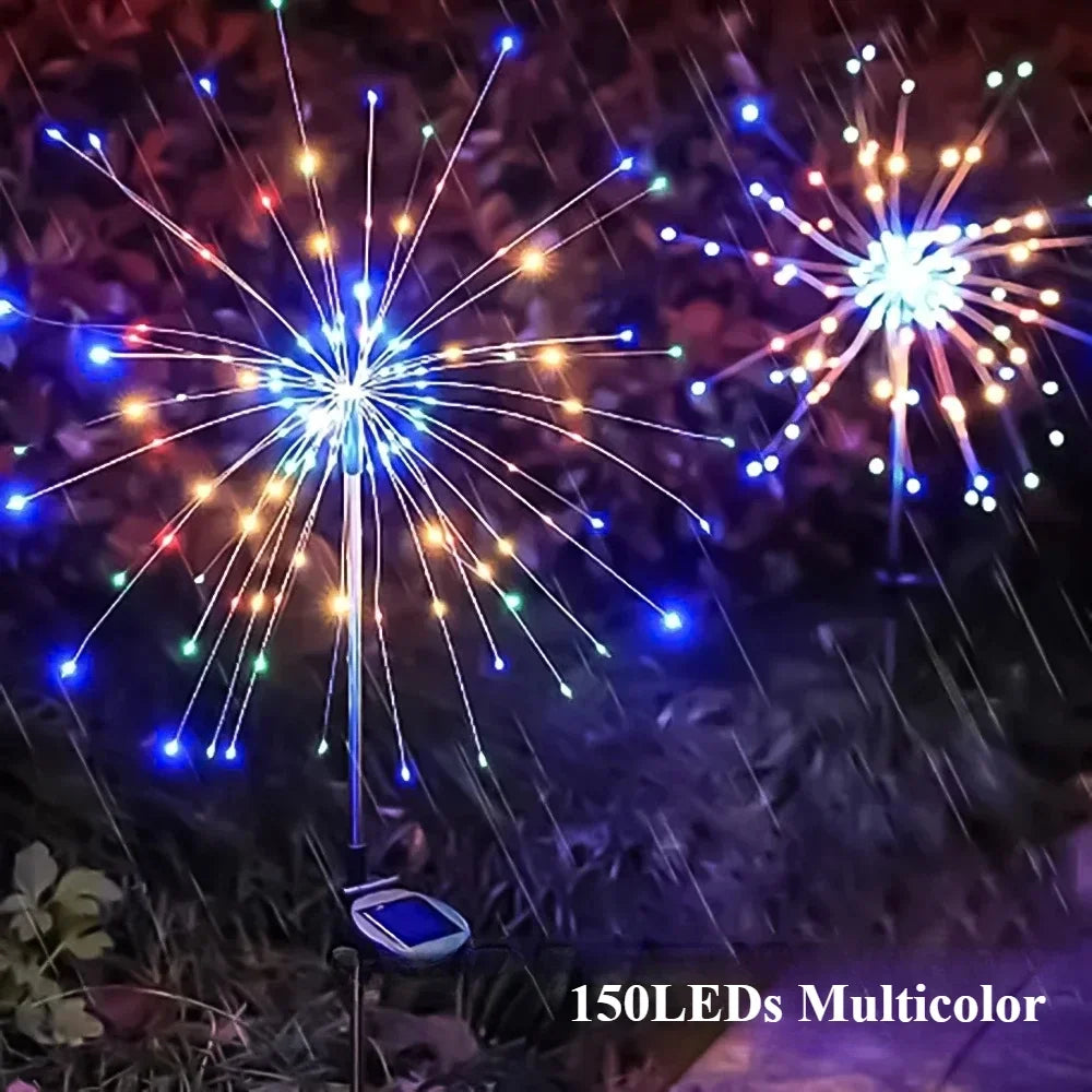 Lumières Solaires de Jardin en Forme de Feu d’Artifice - Éclairage LED Étanche et Magique pour Votre Extérieur