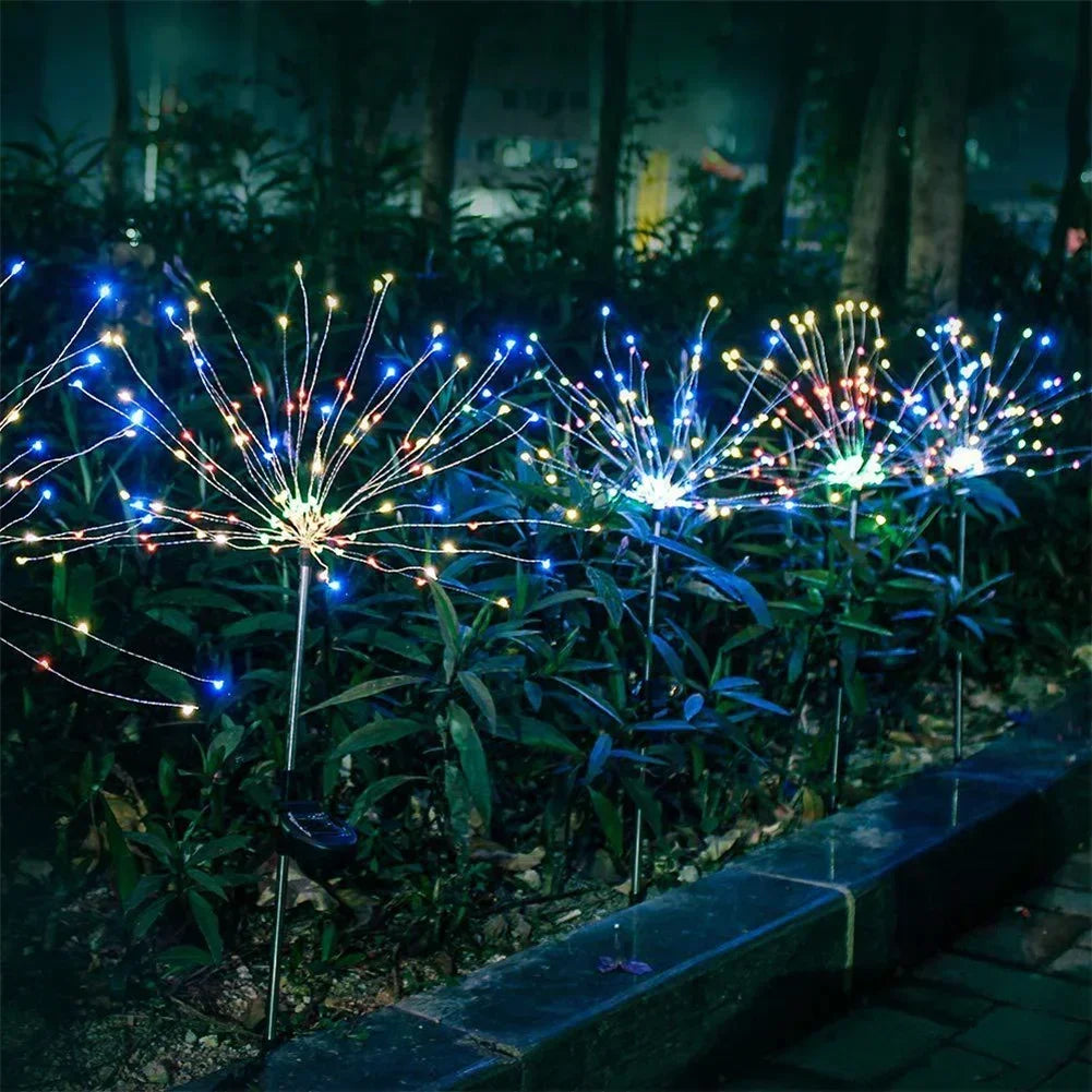 Lumières Solaires de Jardin en Forme de Feu d’Artifice - Éclairage LED Étanche et Magique pour Votre Extérieur